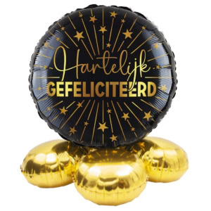 Ballon cadeau hartelijk gefeliciteerd zwart goud